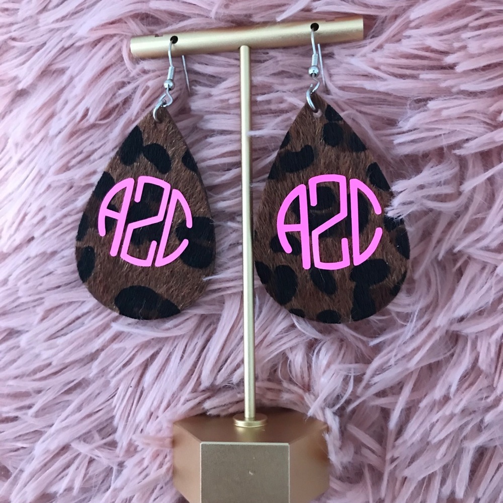 Monogrammed leopard print earrings